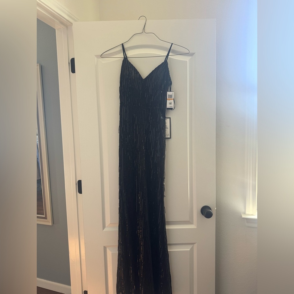 Black Fringe Sequin Prom Dress